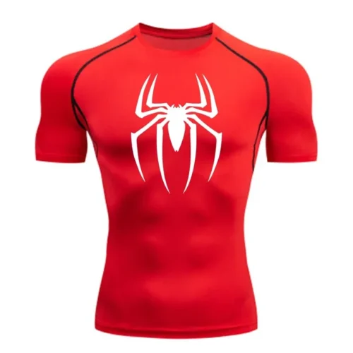 kf Sde434a7881aa494e9c62640804cb7c60Z Men s Spider Print Compression Shirt Quick Dry T Shirt Gym Running Jersey Breathable Short Sleeve