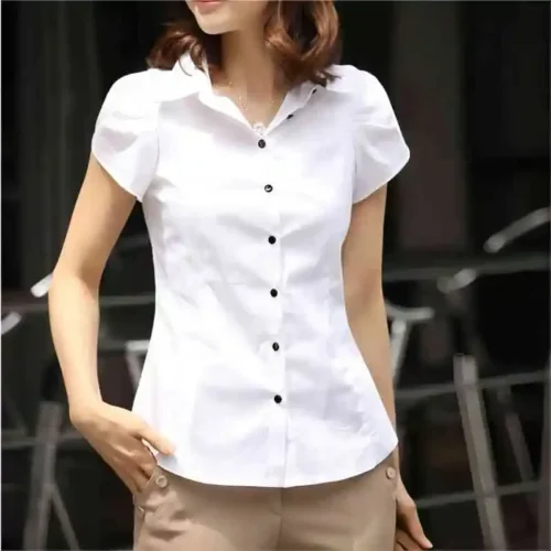 kf Sde4b11aee71f45559caa1acde63c0ec83 JFUNCY Women s Shirt 2024 Summer Women Top Female Black White Shirts Office Ladies Blouse OL