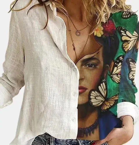 kf Se0b642aa351146d99de47a0cd9e58dd4e New Patchwork Print Shirt Women Turn down Collar Long Sleeved Single Breasted Shirt Fashion Casual Office