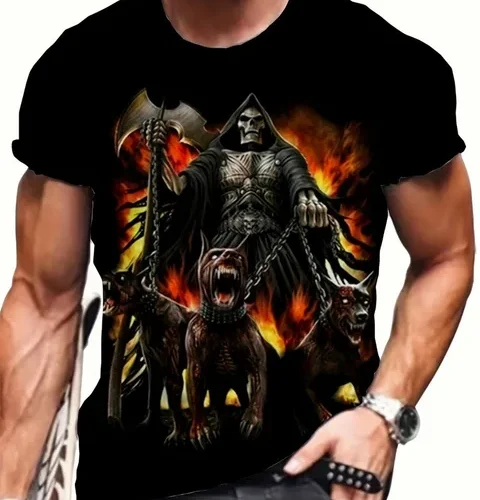 kf Se3334ff44084410eb25ad25f0962332fZ Men s Horror Skull Print T Shirt 3D Print Vintage O Neck Short Sleeve Fashion Oversized
