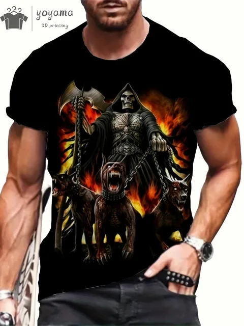 kf Se3334ff44084410eb25ad25f0962332fZ Men s Horror Skull Print T Shirt 3D Print Vintage O Neck Short Sleeve Fashion Oversized