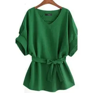 kf Se498604b274043cfa1437aaa54db1f448 Women s T shirt V Neck Green Blouses Tops Women 2024 Casual Cotton Linen Solid Short