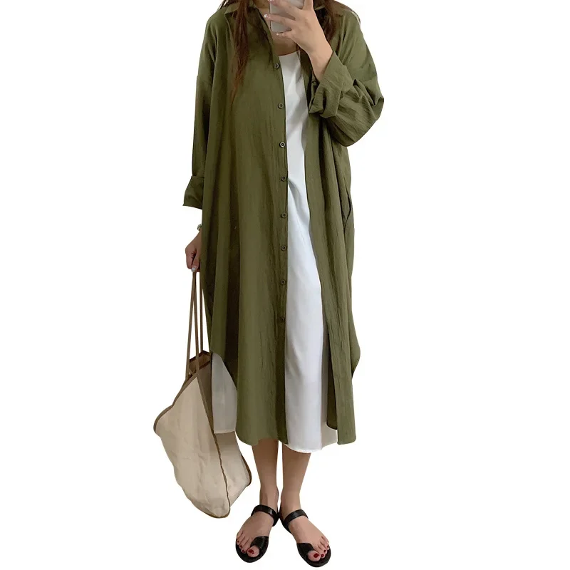 kf Se5e988ae5e874e56992be412986387e0W TFETTERS Long Shirt Dresses Women Korean Fashion Casual Loose Long Sleeve Shirt Women X Long Knee