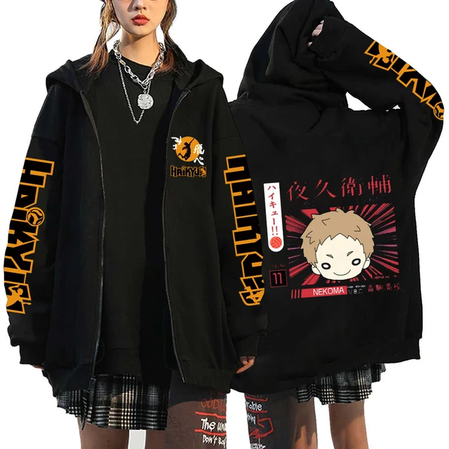 kf Se5eee469efe54092877d9ad9b0cafac66 Women Men Anime Hoodie Haikyuu Zip Up Jacket Karasuno High School Plus Size Sweatshirt Harajuku Unisex