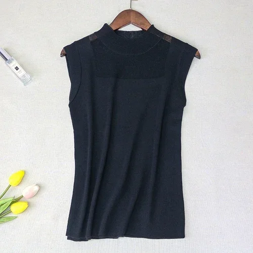 kf Se6c0c89682184929a7cb42c9f79ac63cQ Blusas Mujer De Moda 2024 Sleeveless Knitted Blouse Shirt Tops Women See Through Top Blouse Women