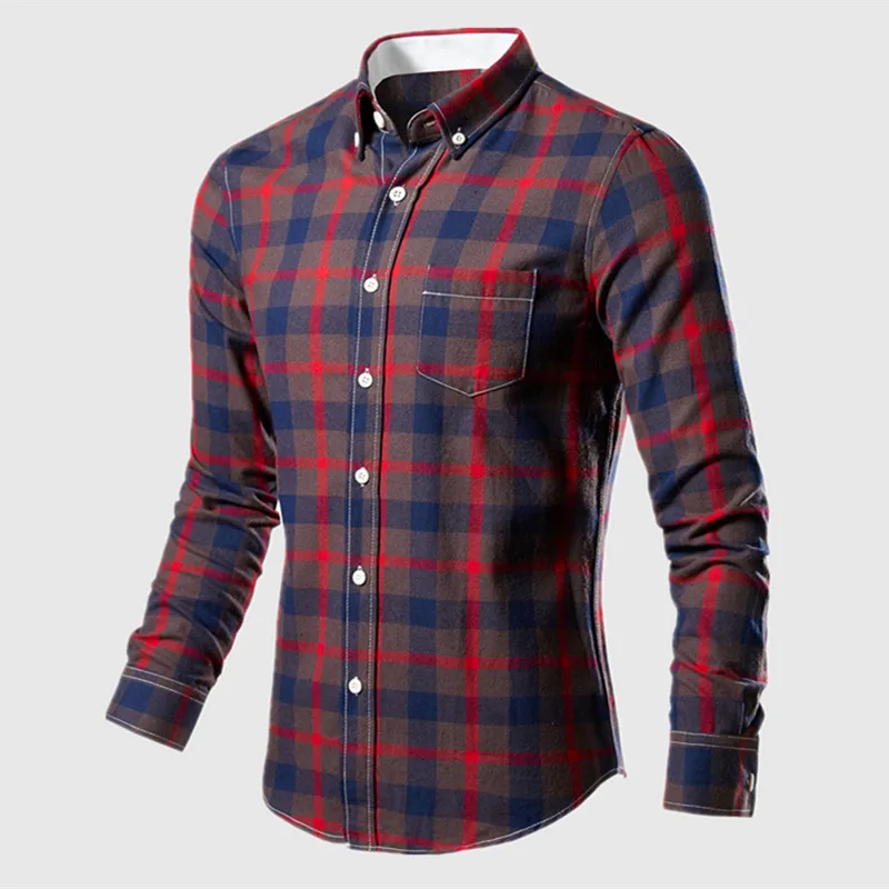 kf Sea5533df728741879af41a5c2338abc5s Men s Plaid Shirt Long Sleeve 100 Cotton Casual Slim Buttons Business Social Dress Shirts Blouse