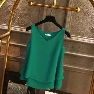 kf Secbfc827412d4e6fbc604ad4b2ae5175X 2024 Fashion Brand Women s Blouse Tops Summer Sleeveless Chiffon Shirt Solid V neck Casual Blouse