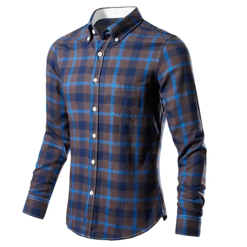 kf See7373bfe3724335afc6a37dfd8cd3e92 Men s Plaid Shirt Long Sleeve 100 Cotton Casual Slim Buttons Business Social Dress Shirts Blouse