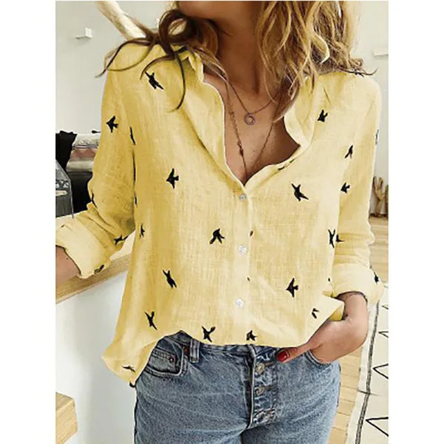 kf Seee0f7c81c154d989a8d9d262352c8ad9 Elegant Cotton Linen Shirts Women Casual Solid Button Lapel Blouses Shirts Autumn Winter Long Sleeve Loose