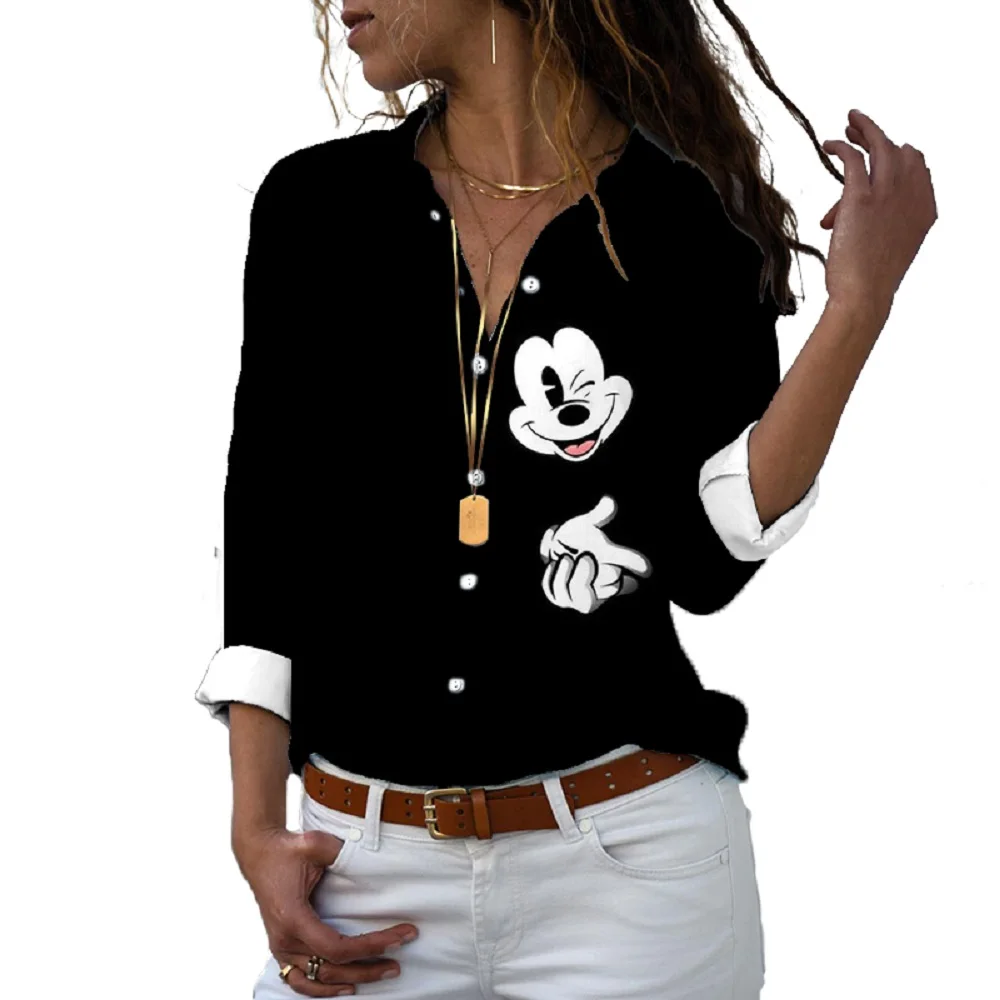 kf Sef69b00c77374e25aabab588ea7d0ba7r New 2024 Harajuku Slim Fit 3D Printed Women s Button Up Long Sleeve Lapel Mickey Minnie