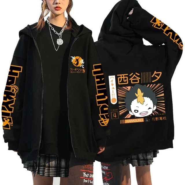 kf Sf1e0a9a875de4a808bcc42e9c0945a84j Women Men Anime Hoodie Haikyuu Zip Up Jacket Karasuno High School Plus Size Sweatshirt Harajuku Unisex