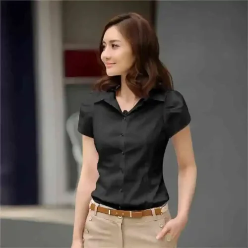 kf Sf244dcf2d191491e9bed4079715e7516U JFUNCY Women s Shirt 2024 Summer Women Top Female Black White Shirts Office Ladies Blouse OL