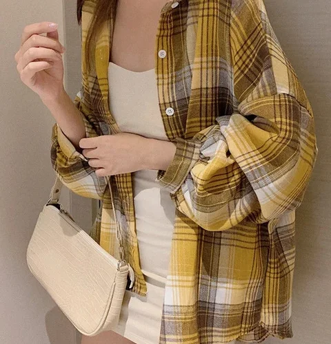 kf Sf62bc2ca382c4bbc9eecc382fe216253X Plaid Shirt Women Autumn Long Sleeve Top Female Vintage Fashion Single Breasted Blouse Ladies Preppy Style