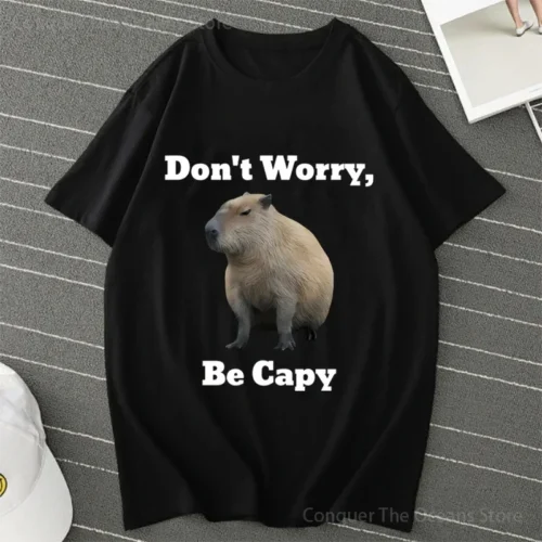 kf Sf9935008b4754067b1af2844138211161 Don t Worry Be Capy Capybara Print Cotton Men s T Shirt And Women Tee Clothing