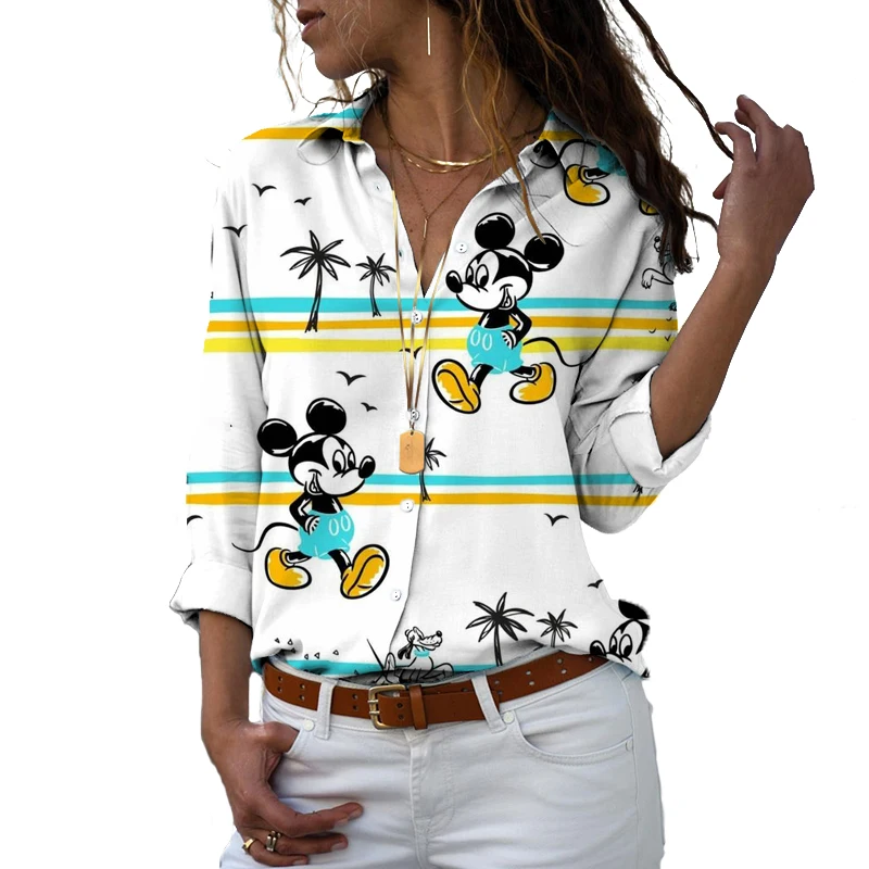 kf Sfc2301325dcd44dc83415d7a1cc4f6dar New 2024 Harajuku Slim Fit 3D Printed Women s Button Up Long Sleeve Lapel Mickey Minnie