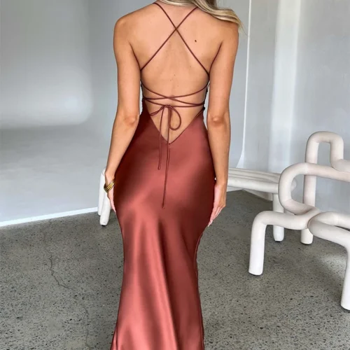 kf A56254214663744228a53264a323e9cde9 Articat Satin Backless Lace Up Mermaid Slip Dress Women Sweetheart Neck Sexy Slim Bodycon Dresses Elegant