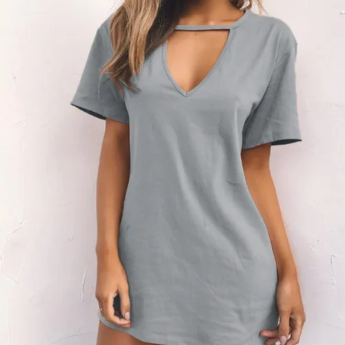 kf S1e6a377c8e924331a543d7400970ce08k Sexy Elegant Dress Wrap Deep V Neck Cut Out Loose Dress Women Solid Color Short Sleeve