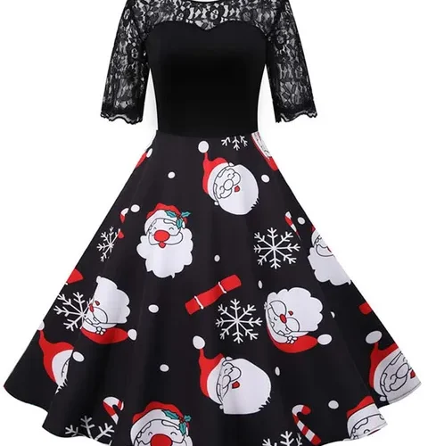 kf S4baaf98c1f48410480219e7eb1ce9450n Elegant Women Christmas Dress Vintage Swing Rockabilly Short Sleeve Lace Xmas Party Costumes