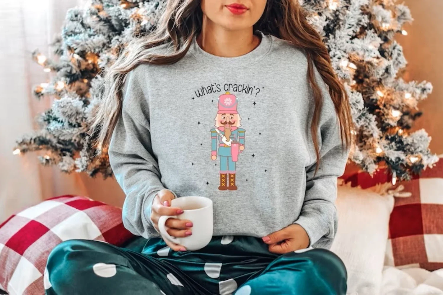 kf S5d9da5dde58e4a9bae65feb5914d50e4B Christmas Nutcracker Sweatshirt Trendy Xmas What s Crackin Shirt Holiday Apparel Cute Funny Pullover Top Winter