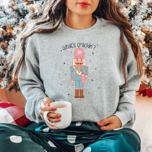 kf S5d9da5dde58e4a9bae65feb5914d50e4B Christmas Nutcracker Sweatshirt Trendy Xmas What s Crackin Shirt Holiday Apparel Cute Funny Pullover Top Winter