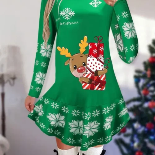 kf S9af50dd3508b4ae5ac29c4f1cdcb5635n Dresses For Women Christmas Theme Cartoon Print Winter Long Sleeve Dresses Fashion Evening Party Vestidos 2023