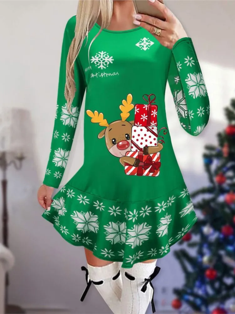 kf S9af50dd3508b4ae5ac29c4f1cdcb5635n Dresses For Women Christmas Theme Cartoon Print Winter Long Sleeve Dresses Fashion Evening Party Vestidos 2023