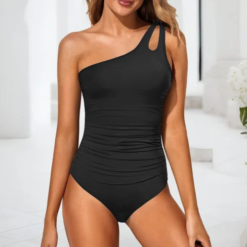 kf Sbb2a1d850d274206aa6ec6e3051295109 One Shoulder Women s One Piece swimsuit Swimwear Women s Slanted Hollow Bikini Swimsuit Solid Color