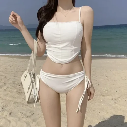 kf Sc7b0c848e228471787f657c21704589bY Summer New Women s Drawstring Swimsuit Two piece Swimwear Sexy Women Bikinis Sets Y2k Korea Solid