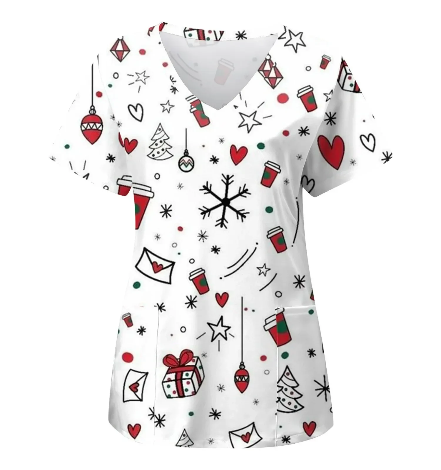 kf Scd8cd3c1cfba4f3fb57e8edefe673f754 Nurse Uniforms Women Merry Christmas Print Short Sleeve Stitch Scrubs Working Medical Blouse Overalls Uniforms Medical