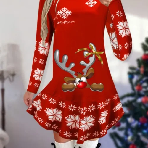 kf Sd7aad5d6bed046138b6e31bdfadc1192j Dresses For Women Christmas Theme Cartoon Print Winter Long Sleeve Dresses Fashion Evening Party Vestidos 2023