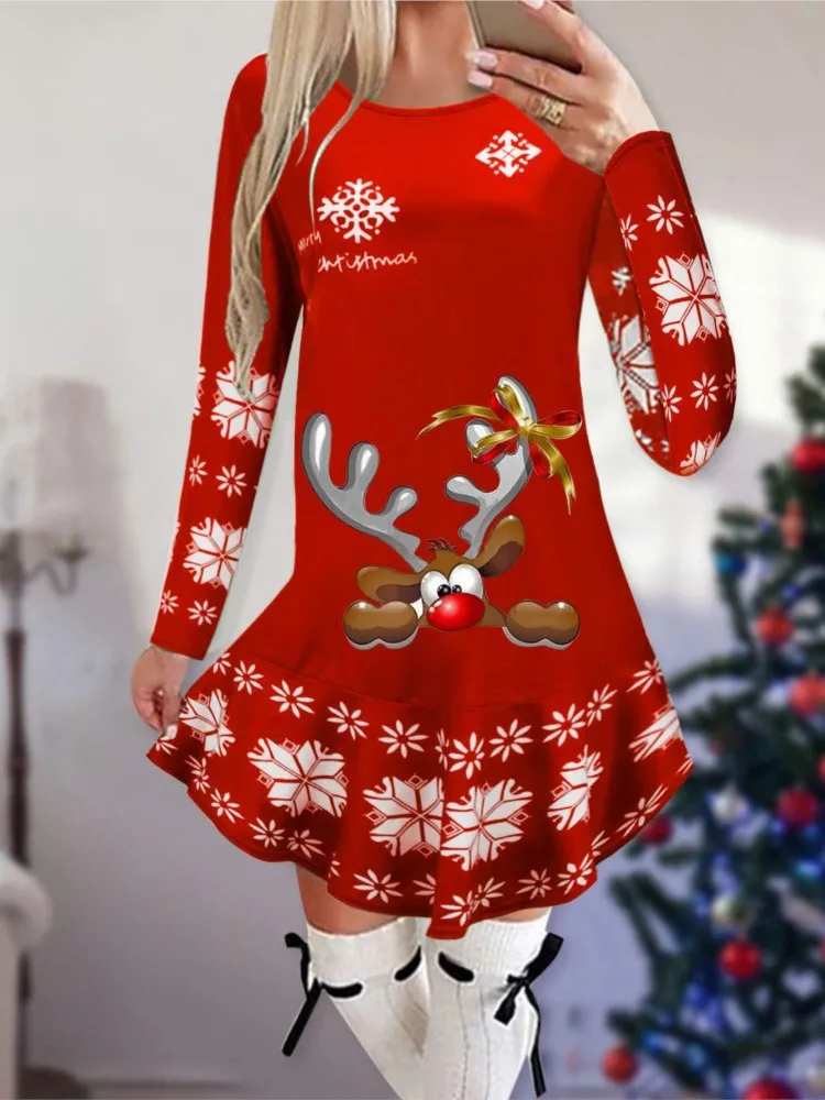 kf Sd7aad5d6bed046138b6e31bdfadc1192j Dresses For Women Christmas Theme Cartoon Print Winter Long Sleeve Dresses Fashion Evening Party Vestidos 2023