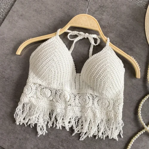 kf Sda83c10b22234acbb826059b86ae4f8fR Sexy Boho Beach Holiday Camisole Halter Women Crochet Knit Swimsuit Bra Backless Vest Hollow Tassel Tank