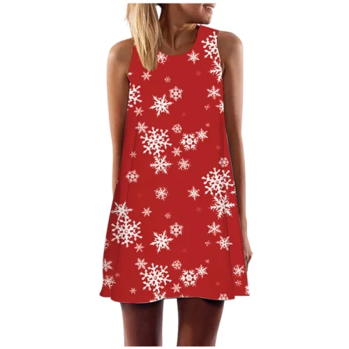 kf Sefe4d8e7dfd64202935ab44a8a57fab66 Christmas Elk Theme Print 3d Women s Dress Snowflake Sleeveless Dresses Snowman Midi Dress for Female