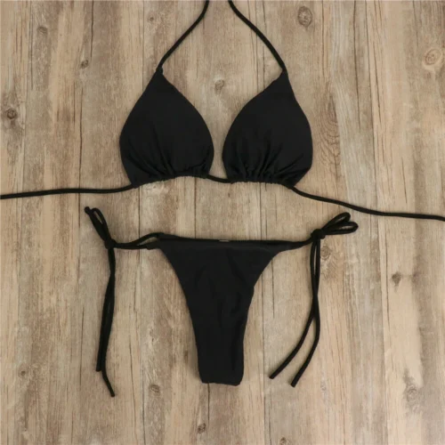 kf Sffc8ffe657274f31bf618fd50fa607aa0 Women Bikini Set Sexy Side Tie Thong Swimsuit Bandage Style Brazilian Swimwear Ultrathin Bra Brief Sets